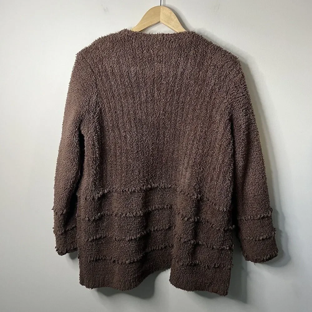 Barefoot Dreams Medium Cozy Chic Boardwalk Cardigan Sweater Sable Brown Plush - Picture 3 of 7